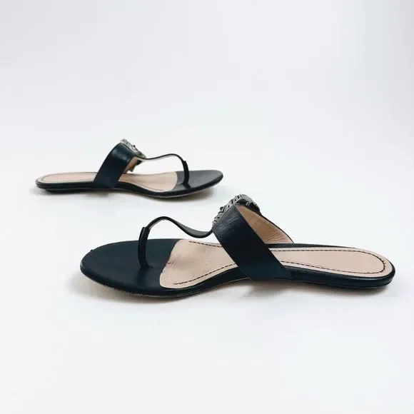 GUCCI Dionysus Black Sandal 38.5 US 8.5 Flat Flip Flop Leather T-Strap Flat GG - Picture 9 of 11